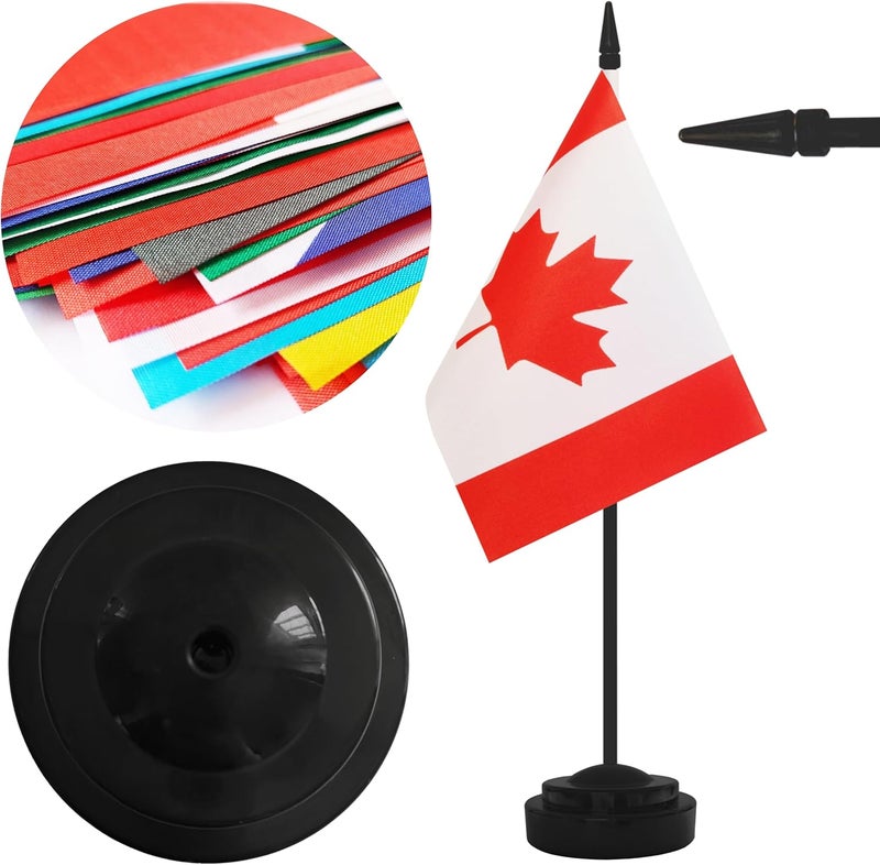 Yamiuo 2 Pack Canada Desk Flag Set, Canadian Desktop Small Miniature Table Office Flag with 12" Black Pole and Black Base, Offices, Classroom, Home, Festival Decoration (Canada) - Image 3